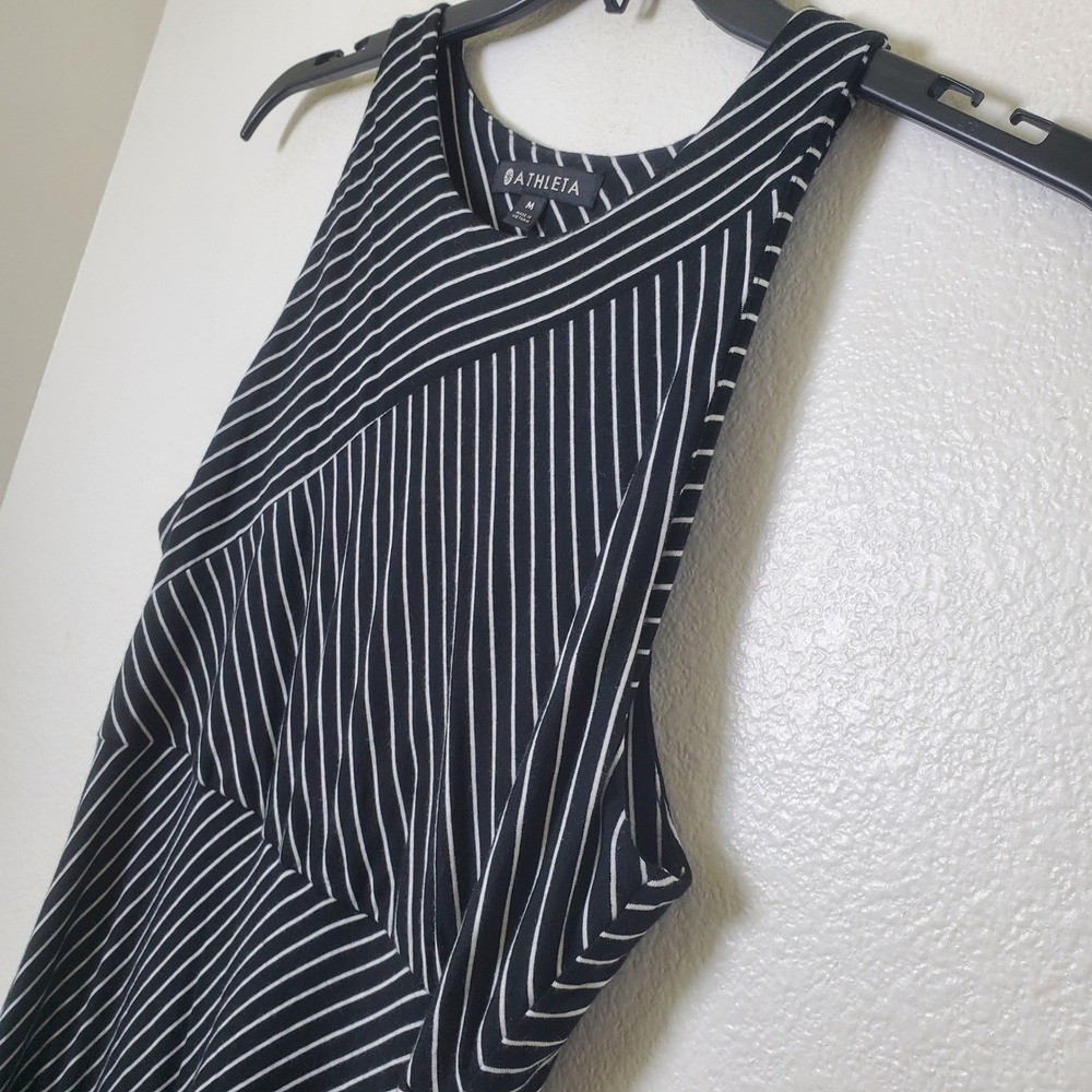Athleta‎ Santorini Black & White High Neck Mix Stripe Knit Midi Travel Dress - Picture 8 of 13